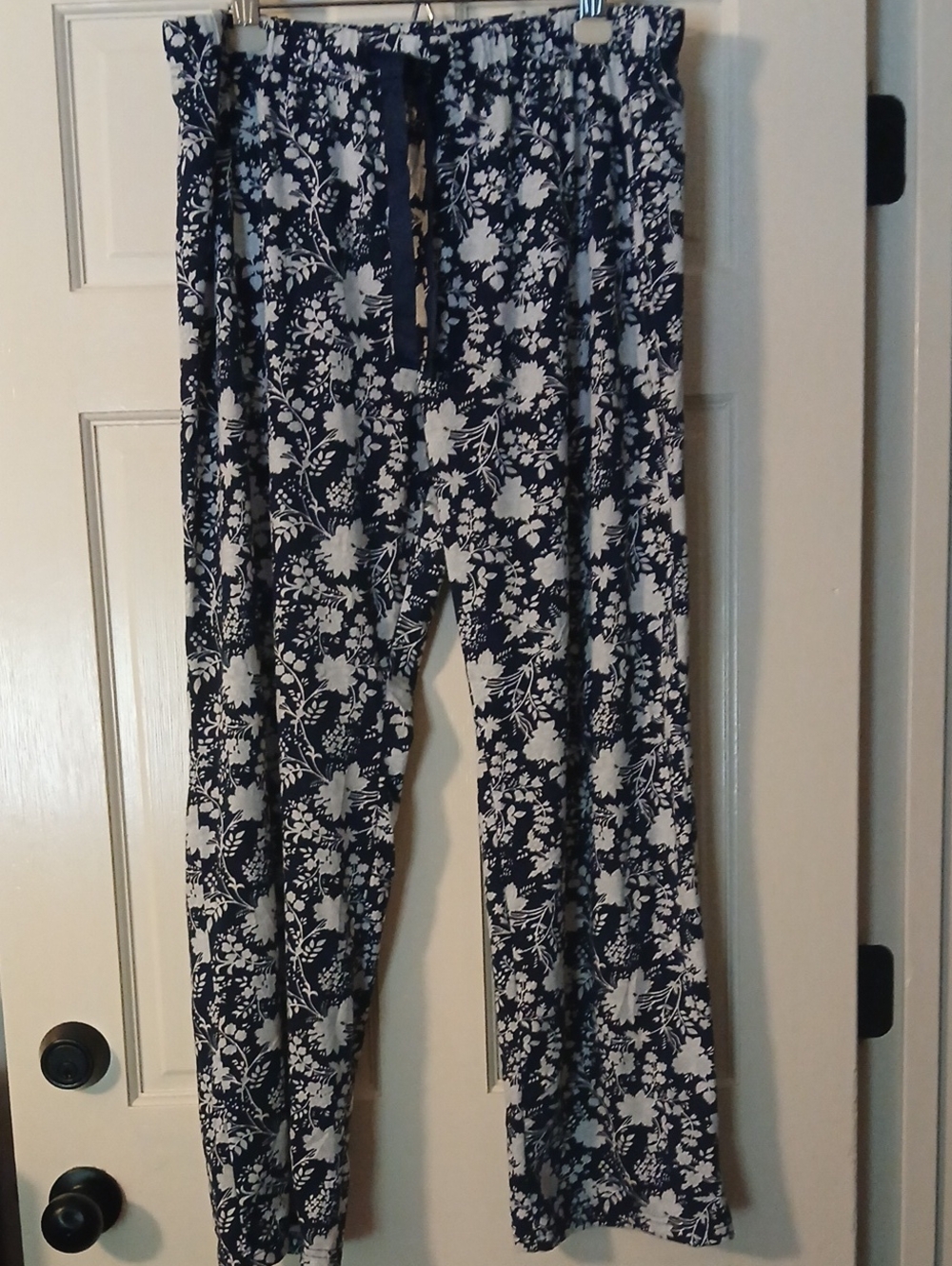 Lands' End Women's Navy Floral Wide-Leg Lounge Or Sleepwear Pants.